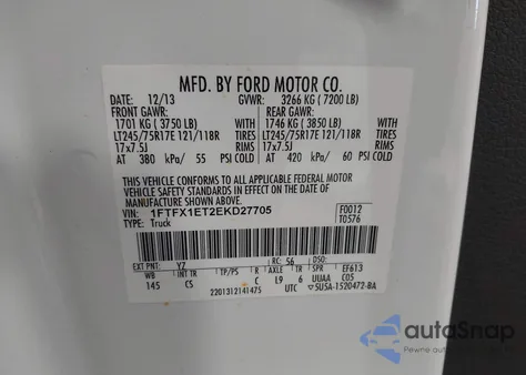 2014 Ford F-150 Xl из США, поврежденный, VIN 1FTFX1ET2EKD27705